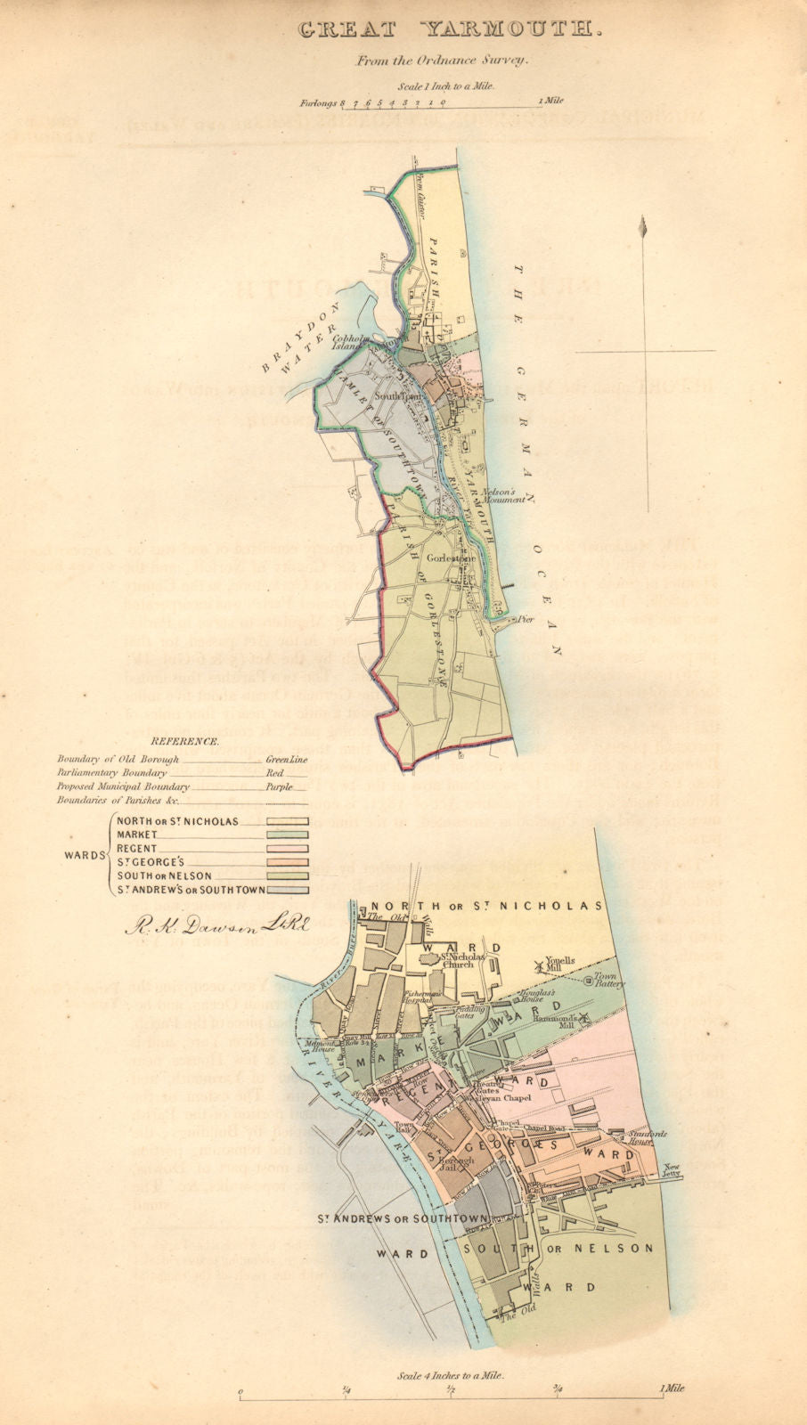 GREAT YARMOUTH borough/town plan. BOUNDARY COMMISSION. Norfolk. DAWSON 1837 map
